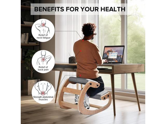 Kneeling Chair Ergonomic Posture Chair, Wood Adjustable Rocking Knee with Soft Padding, Natural Relief for Neck or Back Pain for Home Office, Max...