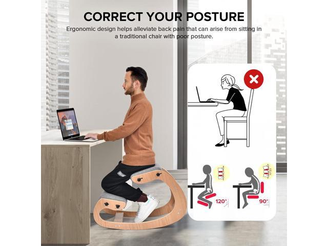 Kneeling Chair Ergonomic Posture Chair, Wood Adjustable Rocking Knee with Soft Padding, Natural Relief for Neck or Back Pain for Home Office, Max...