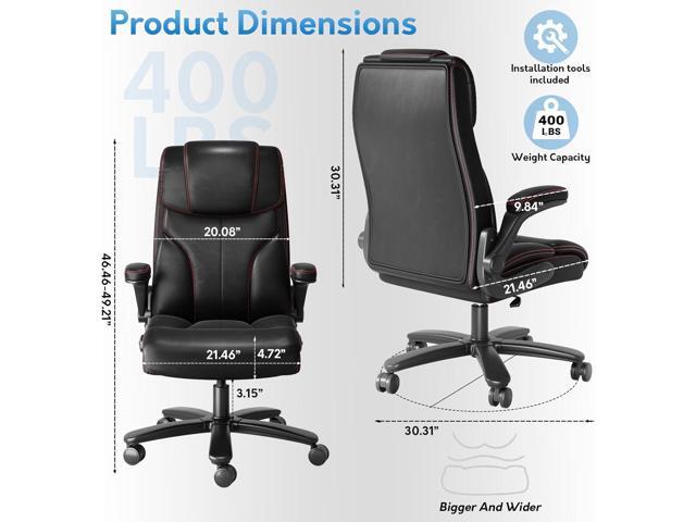 Office Chair Big and Tall, High Back Executive Desk Chair with Adjustable Flip-up Armrests, Breathable Leather Home Office Computer Desk Chair with...