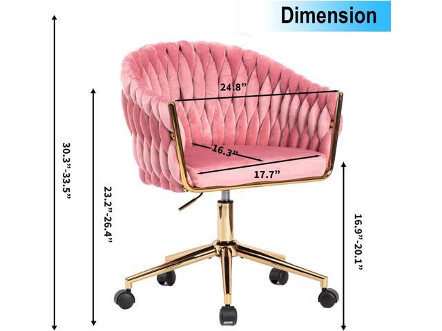 Velvet Office Chair with Hand Woven Back, Pink Vanity Desk Chairs with Golden Wheels, 360° Swivel Home Office Desk Chair Computer Chairs, Accent...