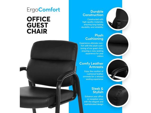 Oline Leather Guest Chair with Padded Arms, Reception Meeting Conference Waiting Room Lobby Home Desk Big and Tall Executive Office Chair, Black (1...