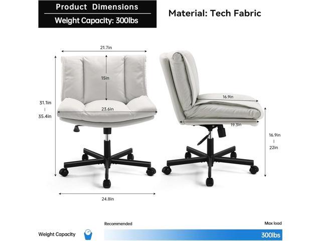 LEAGOO Criss Cross Chair with Wheels, Comfy Armless Desk Chairs with Tech Fabric, Wide Seat Cross Legged Office Chair, Height Adjustable Swivel...