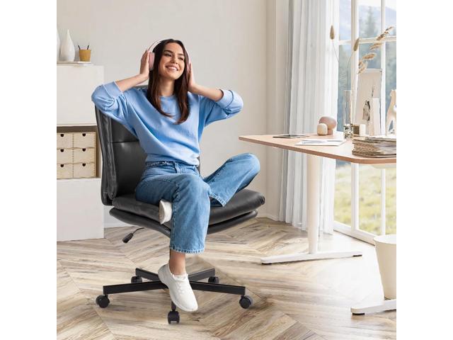 LUCKWIND Armless Office Desk Chair with Wheels, Mid-Back Criss Cross Swivel Task Chair, Height Adjustable Cushioned Vanity Chair, Double Padded...