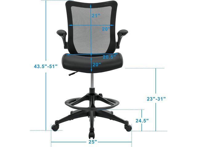 OfficeFactor Drafting Chair Tall Office Chair, 300 lb Capacity Standing Desk Chair, Adjustable & Ergonomic Desk Chair, Flip-Up Armrests, Mesh Back,...