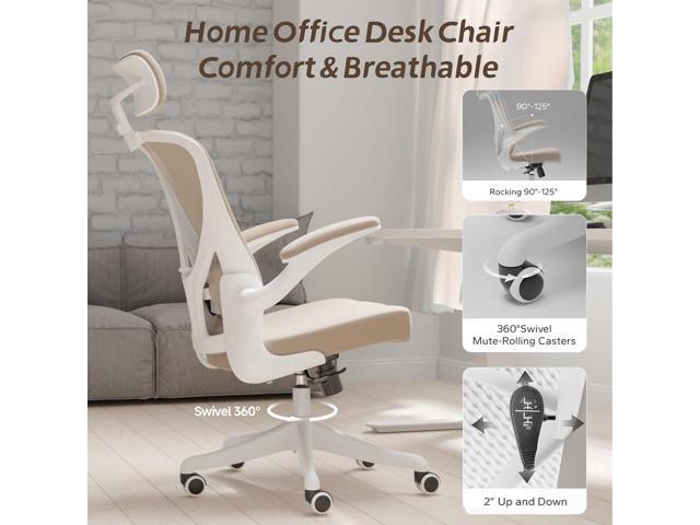 Ergonomic Office Chair with Adjustable Lumbar Support & Flip-Up Armrests - High Back Computer Desk Chair with Thickened Seat Cushion, Rolling...