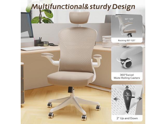 Ergonomic Office Chair with Adjustable Lumbar Support & Flip-Up Armrests - High Back Computer Desk Chair with Thickened Seat Cushion, Rolling...