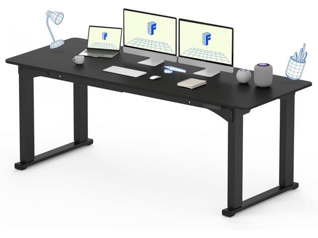 FLEXISPOT E6Q 4 Legs Standing Desk 78 x 32 Inch Adjustable Height Desk with Splice Board Home Office Sit Stand Up Desk, Black Top + Black Frame