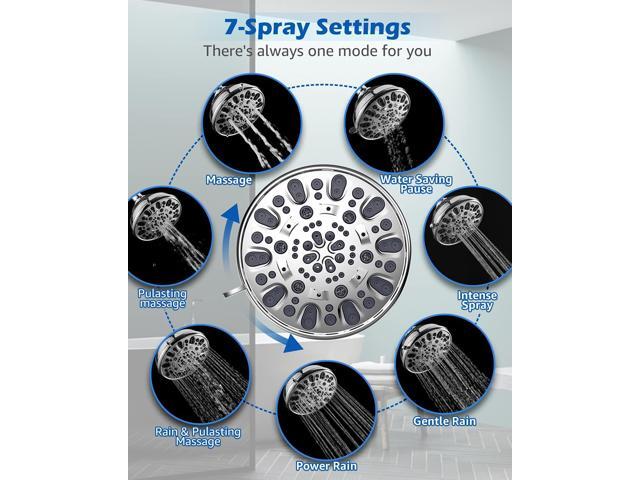 High Pressure Shower Head VMASSTONE 4.7' Rain Fixed Showerhead 7-Spray Setting with Adjustable Brass Swivel Ball Joint - Excellent Replacement for...