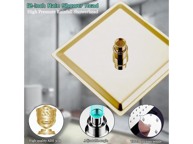 Rain Shower Head 12 inch (30x30cm) High Flow Large Rainfall Shower Head with Self-cleaning Silicone AISI 304 Waterfall Showerhead Ceiling or Wall...
