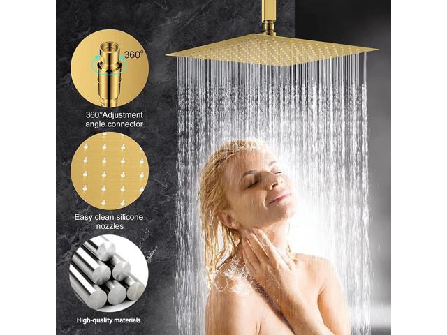 Rain Shower Head 12 inch (30x30cm) High Flow Large Rainfall Shower Head with Self-cleaning Silicone AISI 304 Waterfall Showerhead Ceiling or Wall...