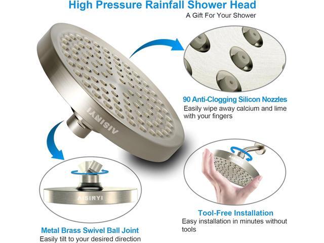 High Pressure Rainfall Shower Head, 6 Inches Luxury Showerhead with Perfect Adjustable Replacement, Removable Restrictor, Easy Installation for...