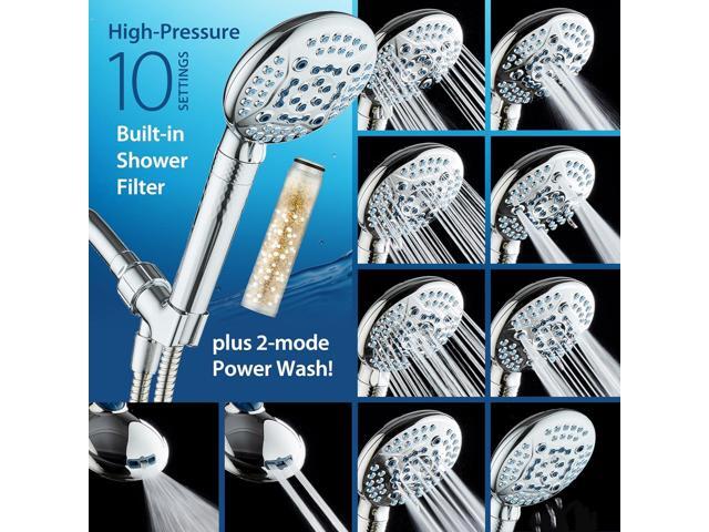 AquaCare 4X High Pressure 10-mode Filter Handheld Shower Head with Dual Power Wash - Clean Tub, Tile & Pets, Remove Chlorine, Metals & Toxins from...