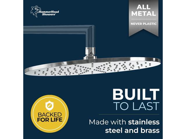HammerHead Showers ALL METAL 12 Inch Rainfall Shower Head, Large Rain Shower Head, 2.5 GPM High Flow Shower Head Optimized for Pressure,...