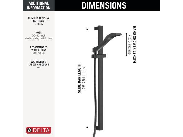 Delta Faucet Dryden Single-Spray Slide Bar Hand Held Shower with Hose, Black Handheld Shower Head, Slide Bar Hand Shower, Handheld Shower,...