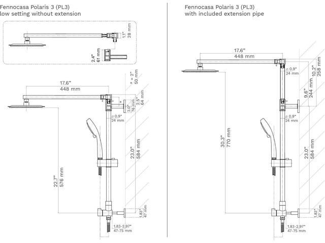 Polaris 3 Retrofit Rain Shower System, 3-Setting Handheld Shower Combo with Slide Bar, 8' Low Profile Shower Head (2.5 GPM Chrome)