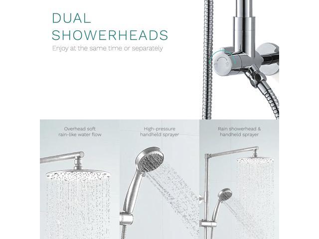 Polaris 3 Retrofit Rain Shower System, 3-Setting Handheld Shower Combo with Slide Bar, 8' Low Profile Shower Head (2.5 GPM Chrome)