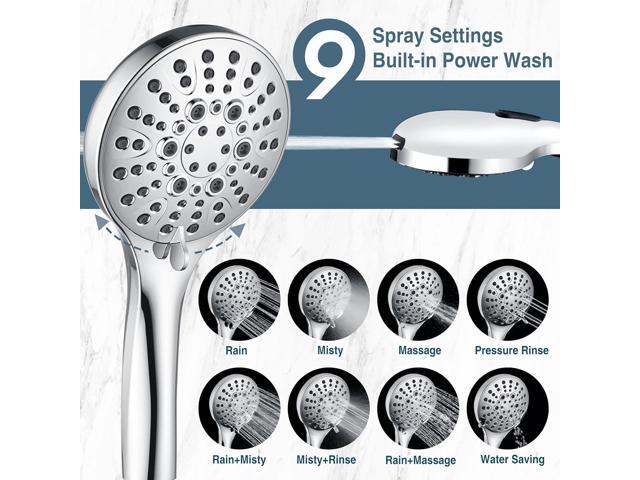 BRIGHT SHOWERS High Pressure Shower Head with Handheld, 9 Spray Settings Showerhead Built in Power Wash to Clean Tub and Pets, Extra Long 69' Hose,...
