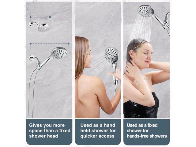 BRIGHT SHOWERS High Pressure Shower Head with Handheld, 9 Spray Settings Showerhead Built in Power Wash to Clean Tub and Pets, Extra Long 69' Hose,...