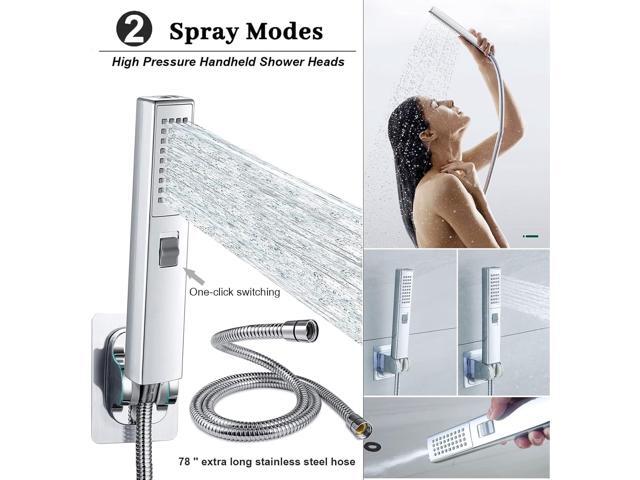 Rain Shower Head with Handheld - High Pressure 6'' Rainfall Stainless Steel, 2 Settings Combo with Holder and 78'' Explosion-Proof Hose (Black)