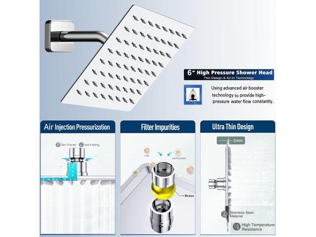 Rain Shower Head with Handheld - High Pressure 6'' Rainfall Stainless Steel, 2 Settings Combo with Holder and 78'' Explosion-Proof Hose (Black)