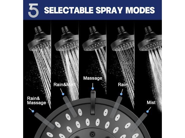 HOPOPRO 5-Mode High Pressure Shower Head - The Washington Post, NBC News, Today TV Show Recommended - High Flow Fixed Showerheads (4 Inch Matte Black)