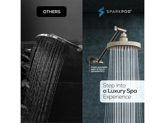 SparkPod Round Rain Shower Head with Extension Arm - Height Adjustable Shower Head with High Pressure Performance - Easy 1-Minute Installation (11'...