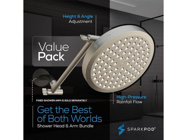 SparkPod Round Rain Shower Head with Extension Arm - Height Adjustable Shower Head with High Pressure Performance - Easy 1-Minute Installation (11'...