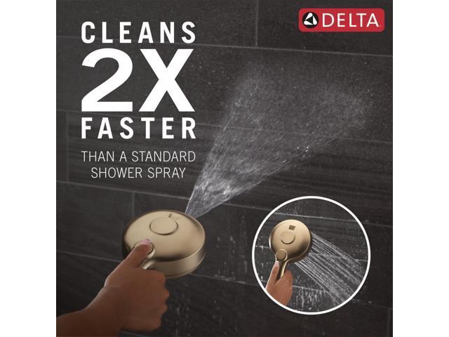 Delta Faucet 5-Setting HydroRain 2-in-1 Dual Shower Head with ProClean Spray, Gold Round Shower Head with Hose, Hand Held Shower Head, Champagne...