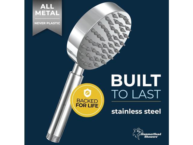 HammerHead Showers ALL METAL Hand Held Shower Head - CHROME - 2.5 GPM High Pressure Shower Heads 4 Inch Spray Wand, No Flow Restrictor Made from...