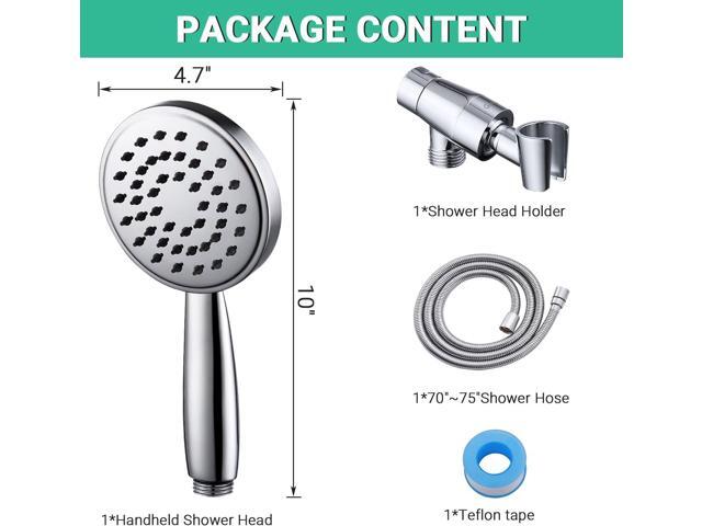 All Metal Hand Held Shower Head with Hose and Holder, Made with Stainless Steel and Brass, High Pressure Handheld Showerhead, Adjustable Bracket,...