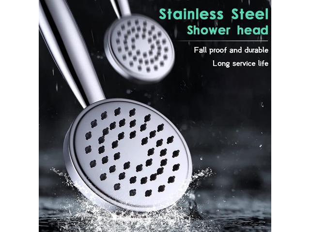 All Metal Hand Held Shower Head with Hose and Holder, Made with Stainless Steel and Brass, High Pressure Handheld Showerhead, Adjustable Bracket,...
