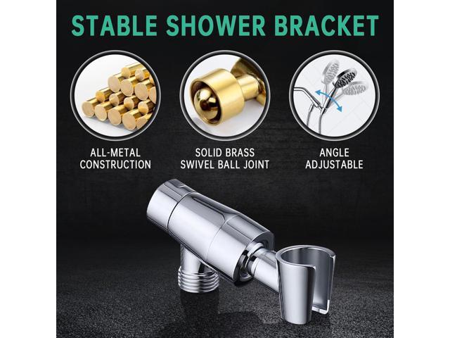 All Metal Hand Held Shower Head with Hose and Holder, Made with Stainless Steel and Brass, High Pressure Handheld Showerhead, Adjustable Bracket,...