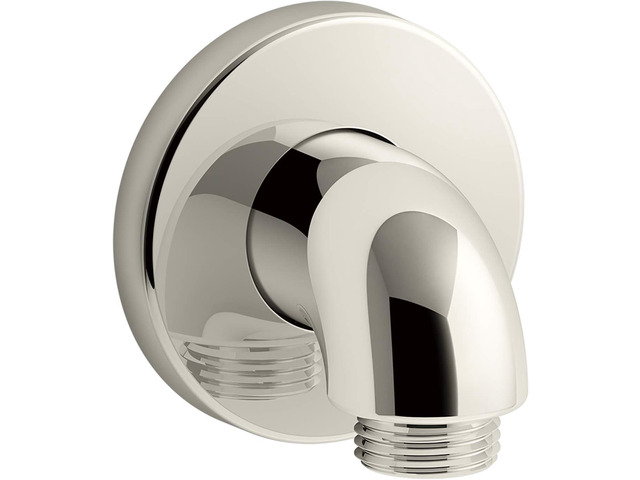 KOHLER 22172-SN Purist Stillness Wall-Mount Supply Elbow with Check Valve for Handshower Hose, Handheld Shower Elbow, Vibrant Polished Nickel