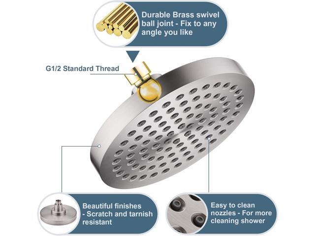 BRIGHT SHOWERS High Pressure Shower Head, 6 Inch Rain Shower Head, 2 Spray Settings Rainfall Shower Heads, Adjustable Angle Replacement Bathroom...