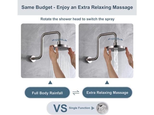 BRIGHT SHOWERS High Pressure Shower Head, 6 Inch Rain Shower Head, 2 Spray Settings Rainfall Shower Heads, Adjustable Angle Replacement Bathroom...