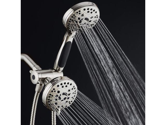High Pressure 48-mode Luxury 3-way Combo Dual Rain & Handheld Shower Head 6 Foot Stainless Steel Hose Anti Slip Grip All Brushed Nickel Finish ...