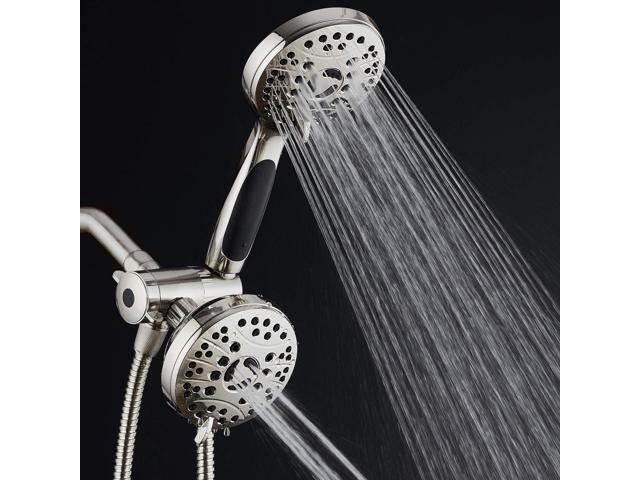 High Pressure 48-mode Luxury 3-way Combo Dual Rain & Handheld Shower Head 6 Foot Stainless Steel Hose Anti Slip Grip All Brushed Nickel Finish ...