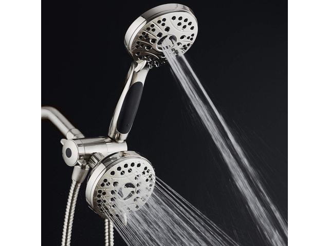 High Pressure 48-mode Luxury 3-way Combo Dual Rain & Handheld Shower Head 6 Foot Stainless Steel Hose Anti Slip Grip All Brushed Nickel Finish ...