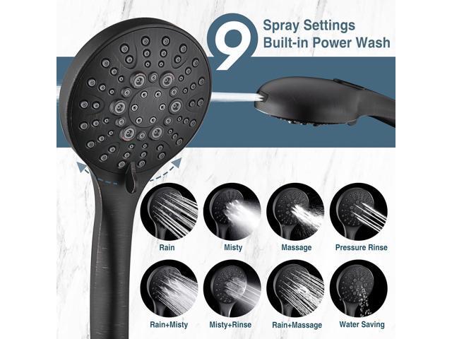 BRIGHT SHOWERS High Pressure Shower Head with Handheld, 9 Spray Settings Showerhead Built in Power Wash to Clean Tub and Pets, Extra Long 69' Hose,...
