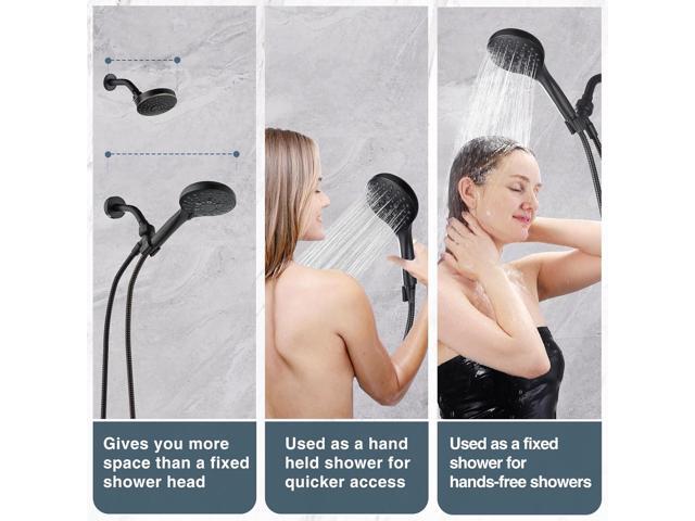BRIGHT SHOWERS High Pressure Shower Head with Handheld, 9 Spray Settings Showerhead Built in Power Wash to Clean Tub and Pets, Extra Long 69' Hose,...