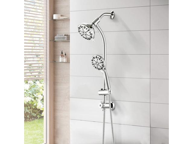High Pressure 48-Settings Shower Head with Handheld Shower,Drill-Free 3-Way Diverter for Easy Reach,Adjustable Height Slide Bar Dual Shower Head...