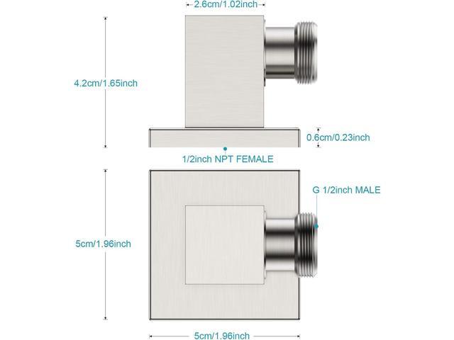 Wall Mounted Supply Elbow, Wall Elbow for Hand Shower, Solid Brass Square Wall Supply Elbow, Check Valve Included (Square, Brushed Nickel)