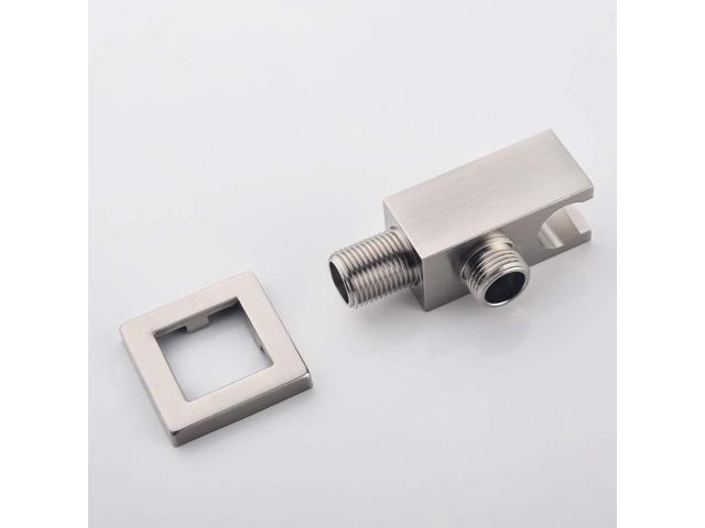 Wall Supply Elbow with Hand Shower Holder, Keymark Brass Square 1/2Shower Hose Connector, Wall Mount Drop Ell Union Water Outlet, Brushed Nickel