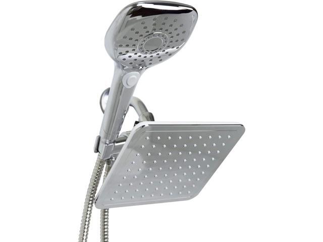 Dual Rainfall Shower Massager by Home Basics 1.63 GPM, Chrome Finish ABS Plastic with Stainless Steel 5 Shower Settings, Silicone Jet Nozzles,.