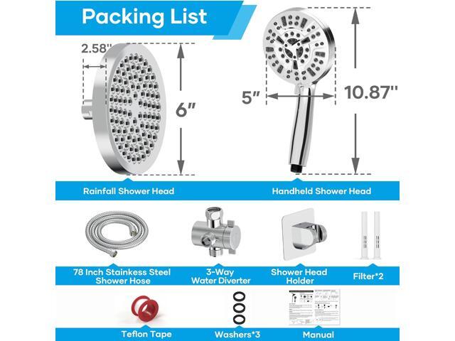 Shower Head with Handheld Spray Combo,High Pressure Dual Double Rain Shower Head with Handheld 10-Mode 78' Hose Chrome