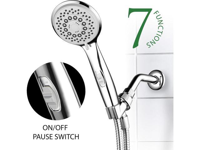 Hotel Spa High-Pressure 7-Setting Handheld Shower Head with 4-inch Face, Patented Water-Saving ON/OFF Pause Switch, Angle-Adjustable, Easy...