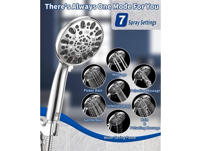 High Pressure Handheld Shower Head VMASSTONE 7-Spray Setting Showerhead Kit with 59' Stainless Steel Hose and Adjustable Mount for Showering...
