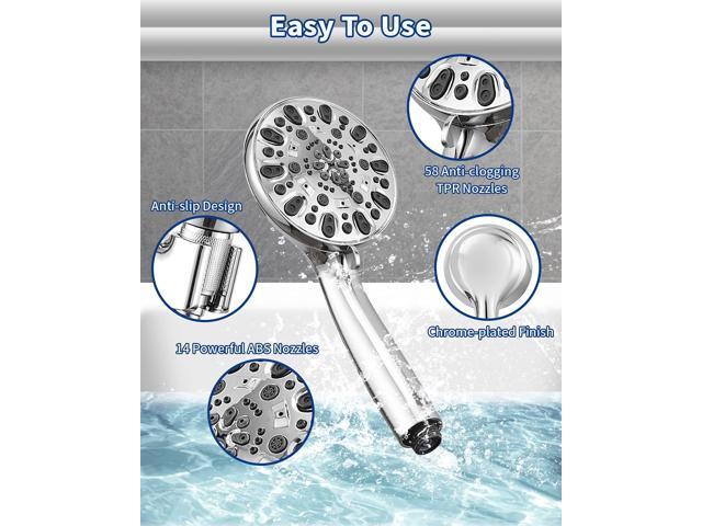 High Pressure Handheld Shower Head VMASSTONE 7-Spray Setting Showerhead Kit with 59' Stainless Steel Hose and Adjustable Mount for Showering...
