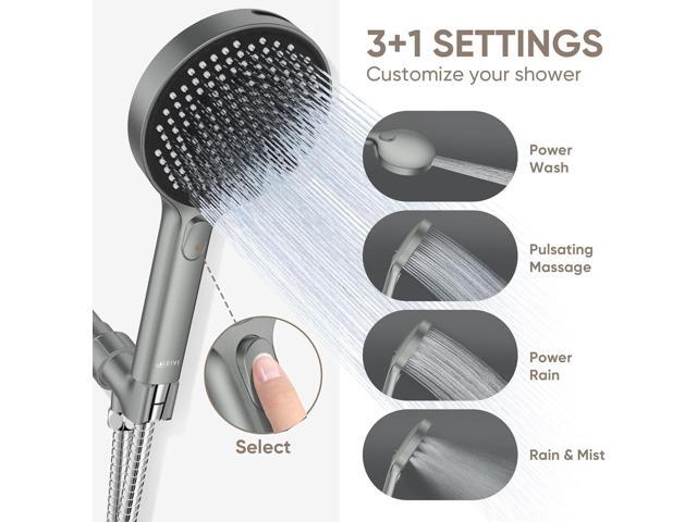 LEIVI High Pressure Shower Head, 4-mode Handheld Showerheads with 70 Inch Stainless Steel Hose, Built-in Power Wash to Clean Tub, Tile & Pets,...