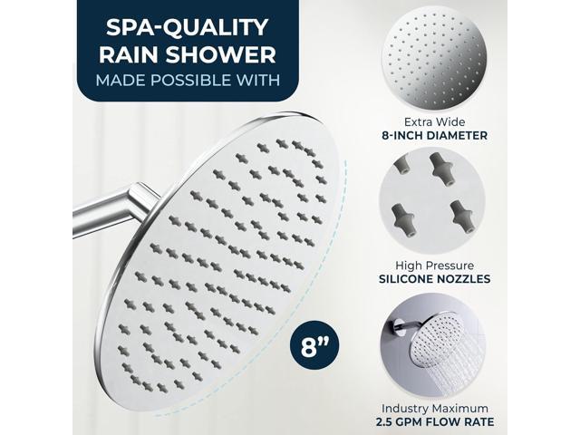 HammerHead Showers ALL METAL 8 Inch Rainfall Shower Head CHROME - Shower Head Rainfall - 2.5 GPM High Flow Shower Head Optimized for Pressure ...